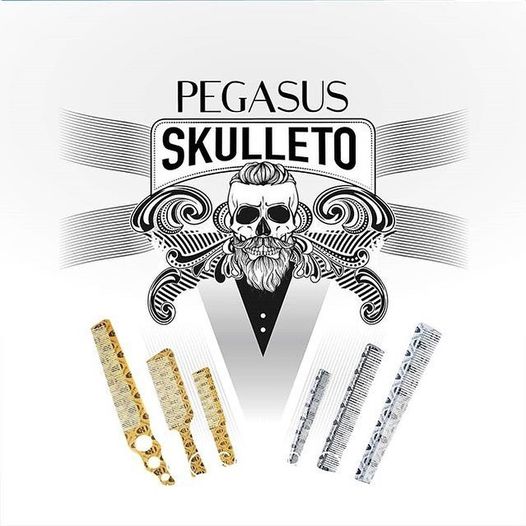 Pegasus Skulleto 210, 8in Hard Rubber  Cutting Comb, Handmade, Seamless, Smooth Edges, Anti Static, Heat and Chemically Resistant, Wet Hair, Everyday Grooming Comb | Peines de goma dura - Silver