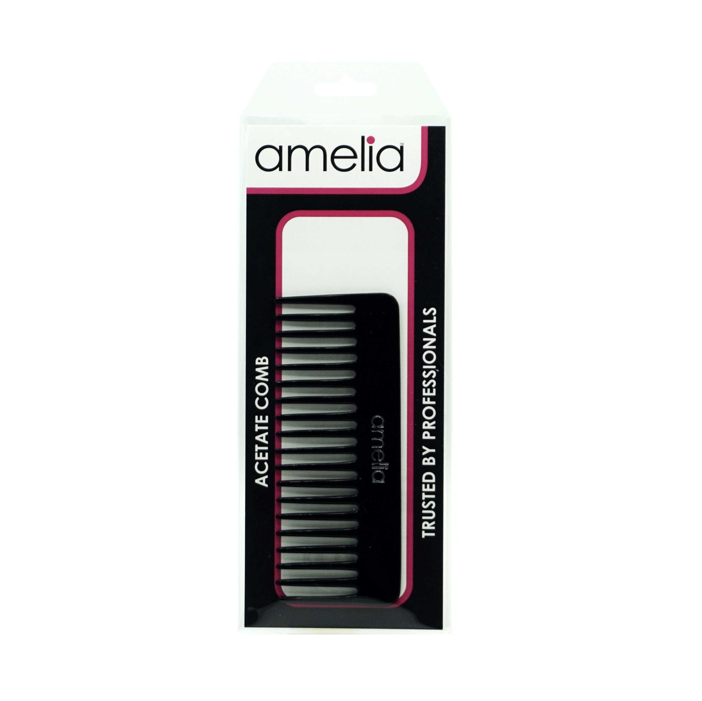 Amelia Beauty Cellulose Acetate 6in Rake Detangling Comb, Handmade, Smooth Edges, Eco-Friendly Plant Based Material, Course Teeth - Black Color
