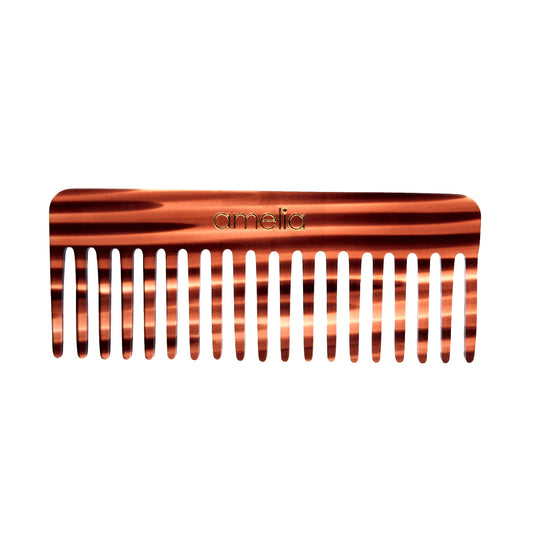 Amelia Beauty Cellulose Acetate 6in Rake Detangling Comb, Handmade, Smooth Edges, Eco-Friendly Plant Based Material,  Course Teeth - Tortoise Shell Color