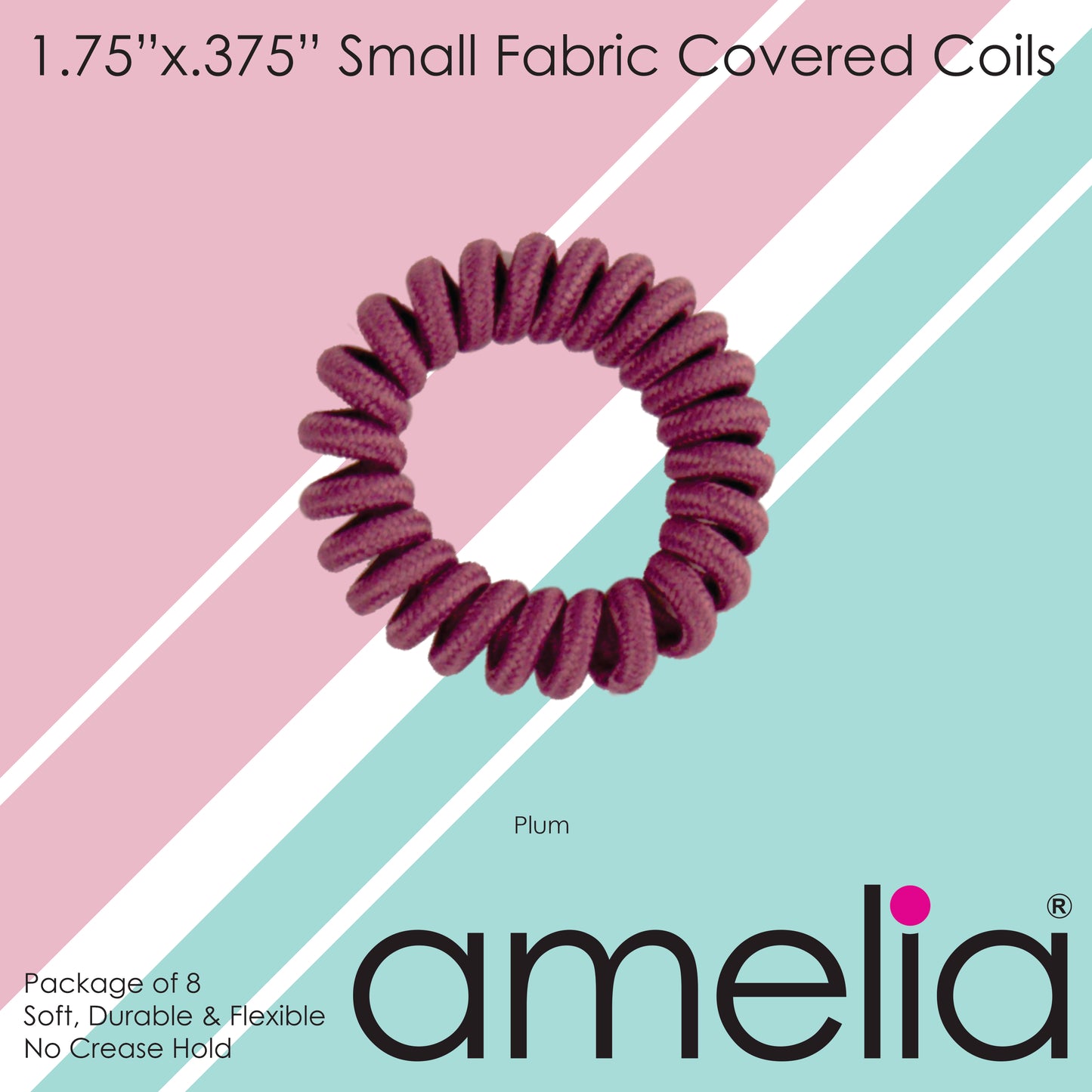Amelia Beauty, 8 Small Fabric Wrapped Elastic Hair Coils, 1.75in Diameter Spiral Hair Ties, Gentle on Hair, Strong Hold and Minimizes Dents and Creases, Plum