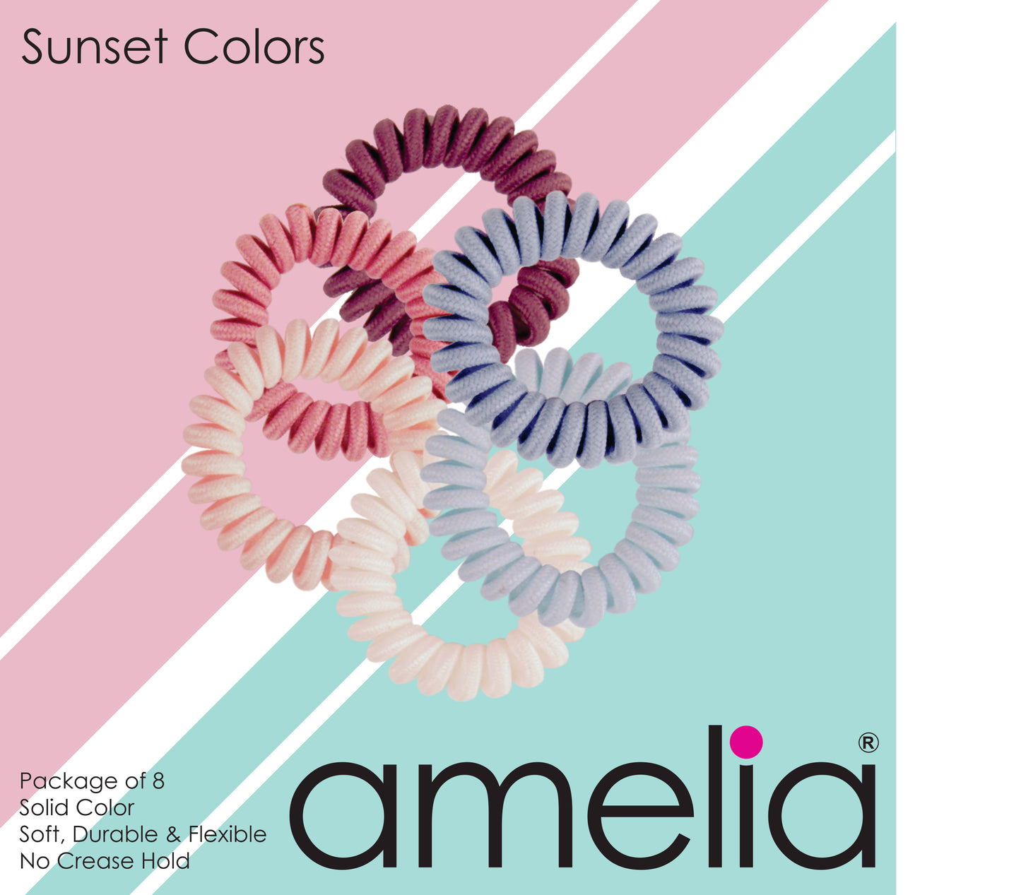 Amelia Beauty, 8 Small Fabric Wrapped Elastic Hair Coils, 1.75in Diameter Spiral Hair Ties, Gentle on Hair, Strong Hold and Minimizes Dents and Creases, Sunset Mix