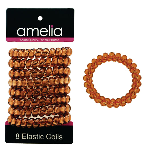 Amelia Beauty Products 8 Large Smooth Elastic Hair Coils, 2. 5in Diameter Thick Spiral Hair Ties, Gentle on Hair, Strong Hold and Minimizes Dents and Creases, Brown