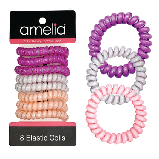 Amelia Beauty Products 8 Medium Elastic Hair Coils, 2.0in Diameter Thick Spiral Hair Ties, Gentle on Hair, Strong Hold and Minimizes Dents and Creases, Coral Blend