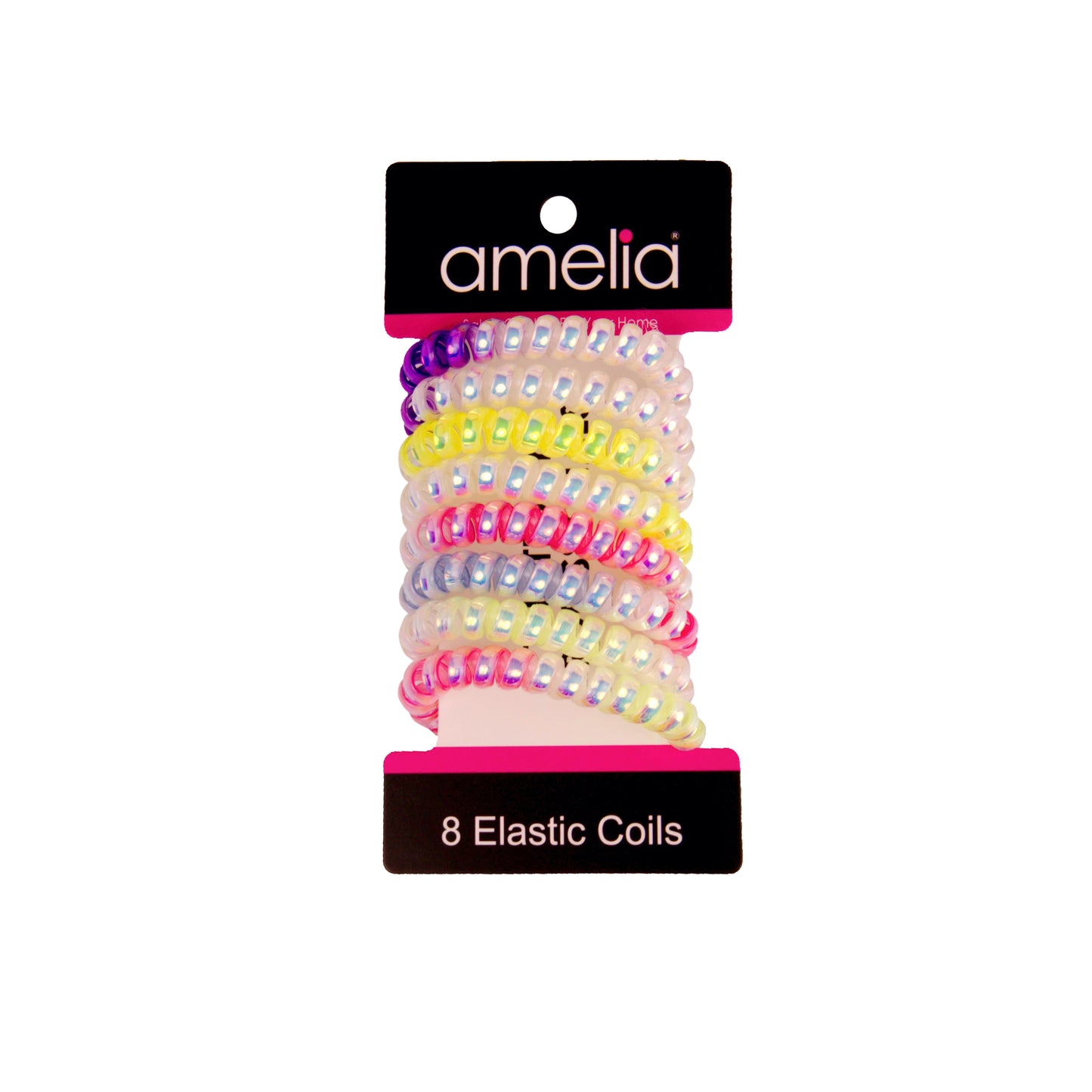 Amelia Beauty Products 8 Medium Smooth Elastic Mutli-Colored Hair Coils, 2.25in Diameter Spiral Hair Ties, Gentle Yet Strong Hold and Minimizes Dents, Assorted Mix