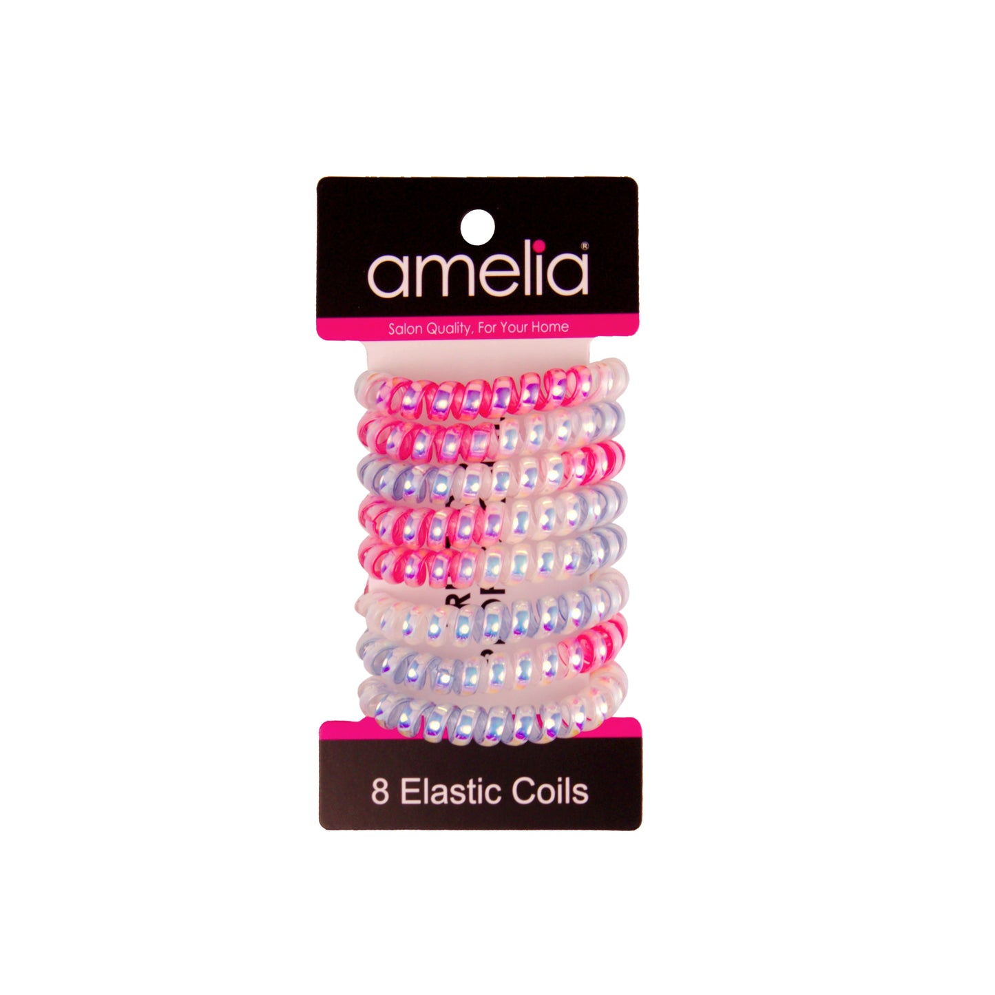 Amelia Beauty Products 8 Medium Smooth Elastic Mutli-Colored Hair Coils, 2.25in Diameter Spiral Hair Ties, Gentle Yet Strong Hold and Minimizes Dents, Pink/Blue