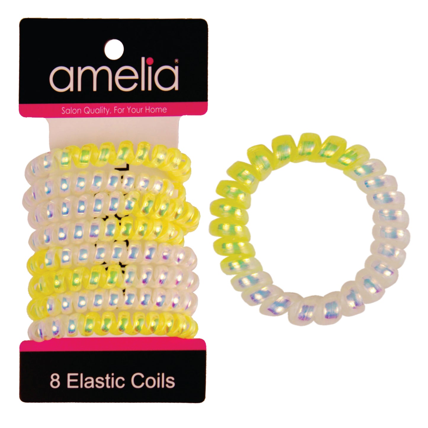 Amelia Beauty Products 8 Medium Smooth Elastic Mutli-Colored Hair Coils, 2.25in Diameter Spiral Hair Ties, Gentle Yet Strong Hold and Minimizes Dents, Yellow/Silver