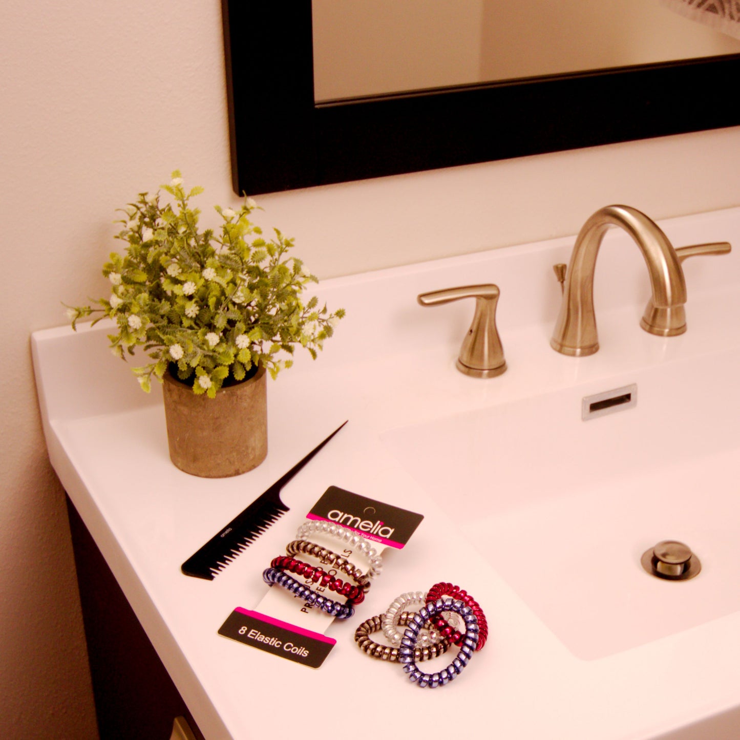 Amelia Beauty Products 8 Medium Smooth Elastic Hair Coils, 2.25in Diameter Spiral Hair Ties, Gentle on Hair, Strong Hold and Minimizes Dents and Creases, Sparkly Red and Blue Mix