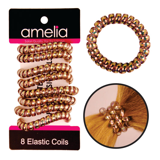 Amelia Beauty Products 8 Medium Smooth Elastic Hair Coils, 2.25in Diameter Spiral Hair Ties, Gentle on Hair, Strong Hold and Minimizes Dents and Creases, Chocolate