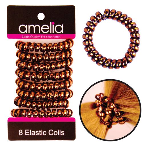 Amelia Beauty Products 8 Medium Smooth Elastic Hair Coils, 2.25in Diameter Spiral Hair Ties, Gentle on Hair, Strong Hold and Minimizes Dents and Creases, Ginger
