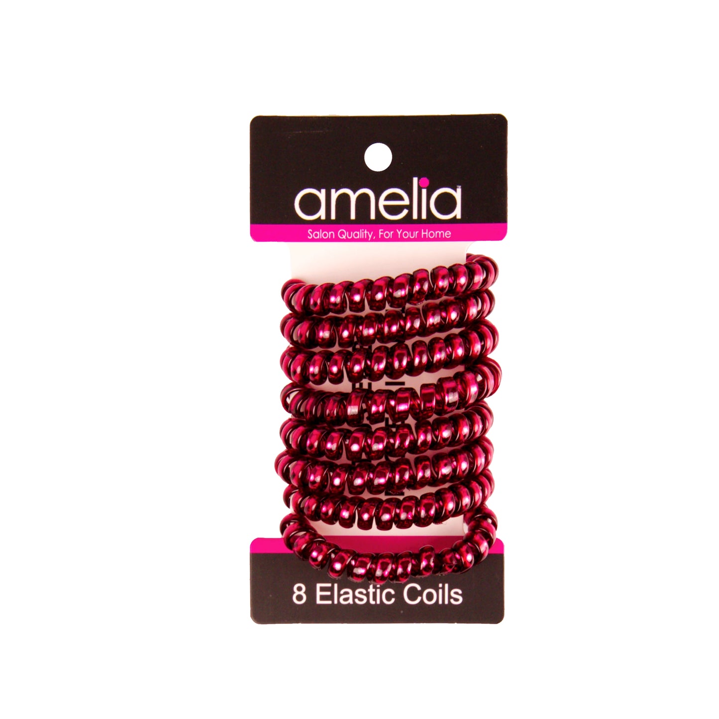 Amelia Beauty Products 8 Medium Smooth Elastic Hair Coils, 2.25in Diameter Spiral Hair Ties, Gentle on Hair, Strong Hold and Minimizes Dents and Creases, Maroon