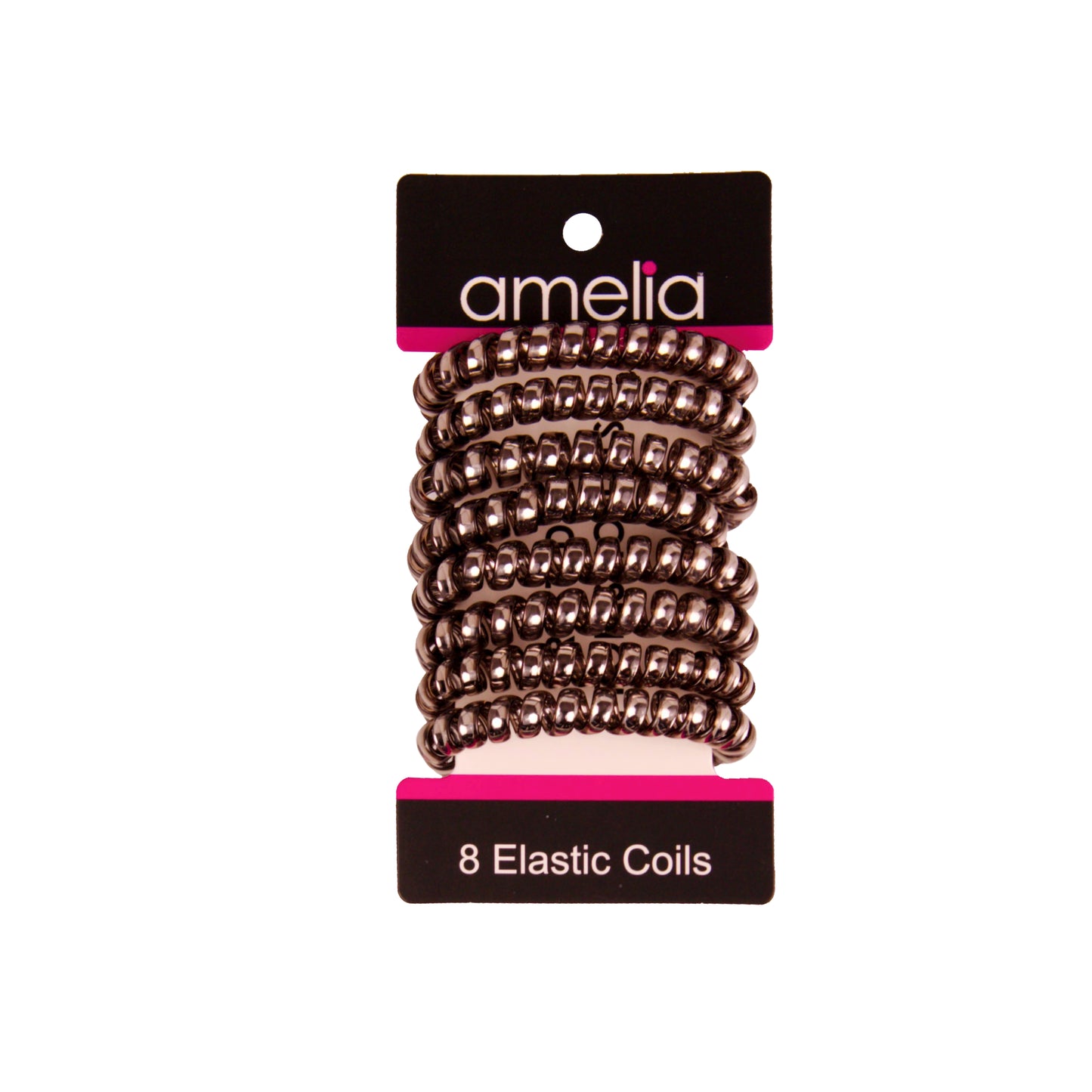 Amelia Beauty Products 8 Medium Smooth Elastic Hair Coils, 2.25in Diameter Spiral Hair Ties, Gentle on Hair, Strong Hold and Minimizes Dents and Creases, Nickel