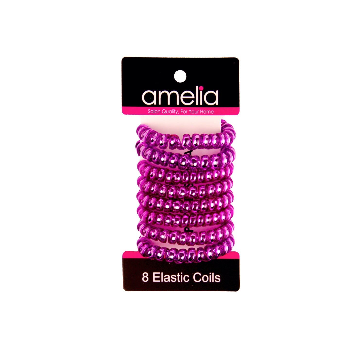 Amelia Beauty Products 8 Medium Smooth Elastic Hair Coils, 2.25in Diameter Spiral Hair Ties, Gentle on Hair, Strong Hold and Minimizes Dents and Creases, Purple
