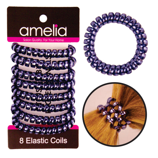 Amelia Beauty Products 8 Medium Smooth Elastic Hair Coils, 2.25in Diameter Spiral Hair Ties, Gentle on Hair, Strong Hold and Minimizes Dents and Creases, Sapphire Blue