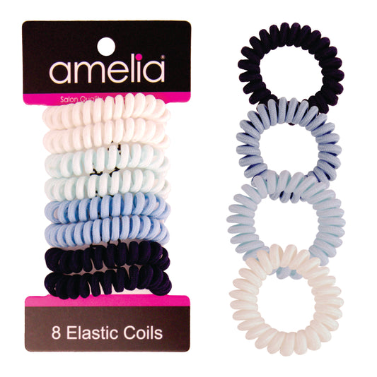 Amelia Beauty, 8 Small Fabric Wrapped Elastic Hair Coils, 1.75in Diameter Spiral Hair Ties, Gentle on Hair, Strong Hold and Minimizes Dents and Creases, Ocean Colors