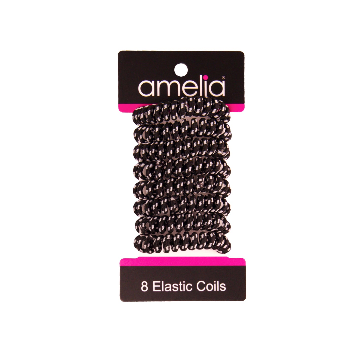 Amelia Beauty, 8 Small Fabric Wrapped Elastic Hair Coils, 1.75in Diameter Spiral Hair Ties, Gentle on Hair, Strong Hold and Minimizes Dents and Creases, Black with White Stripe