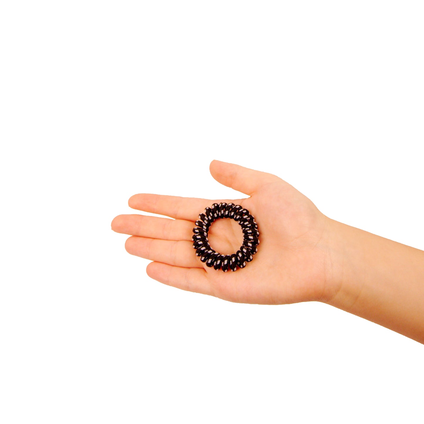 Amelia Beauty, 8 Small Fabric Wrapped Elastic Hair Coils, 1.75in Diameter Spiral Hair Ties, Gentle on Hair, Strong Hold and Minimizes Dents and Creases, Black with White Stripe