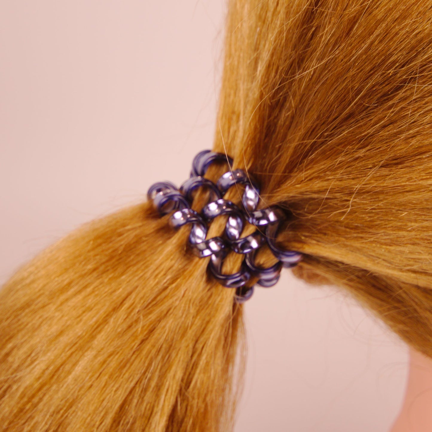 Amelia Beauty Products 8 Medium Smooth Elastic Hair Coils, 2.25in Diameter Spiral Hair Ties, Gentle on Hair, Strong Hold and Minimizes Dents and Creases, Sparkly Red and Blue Mix