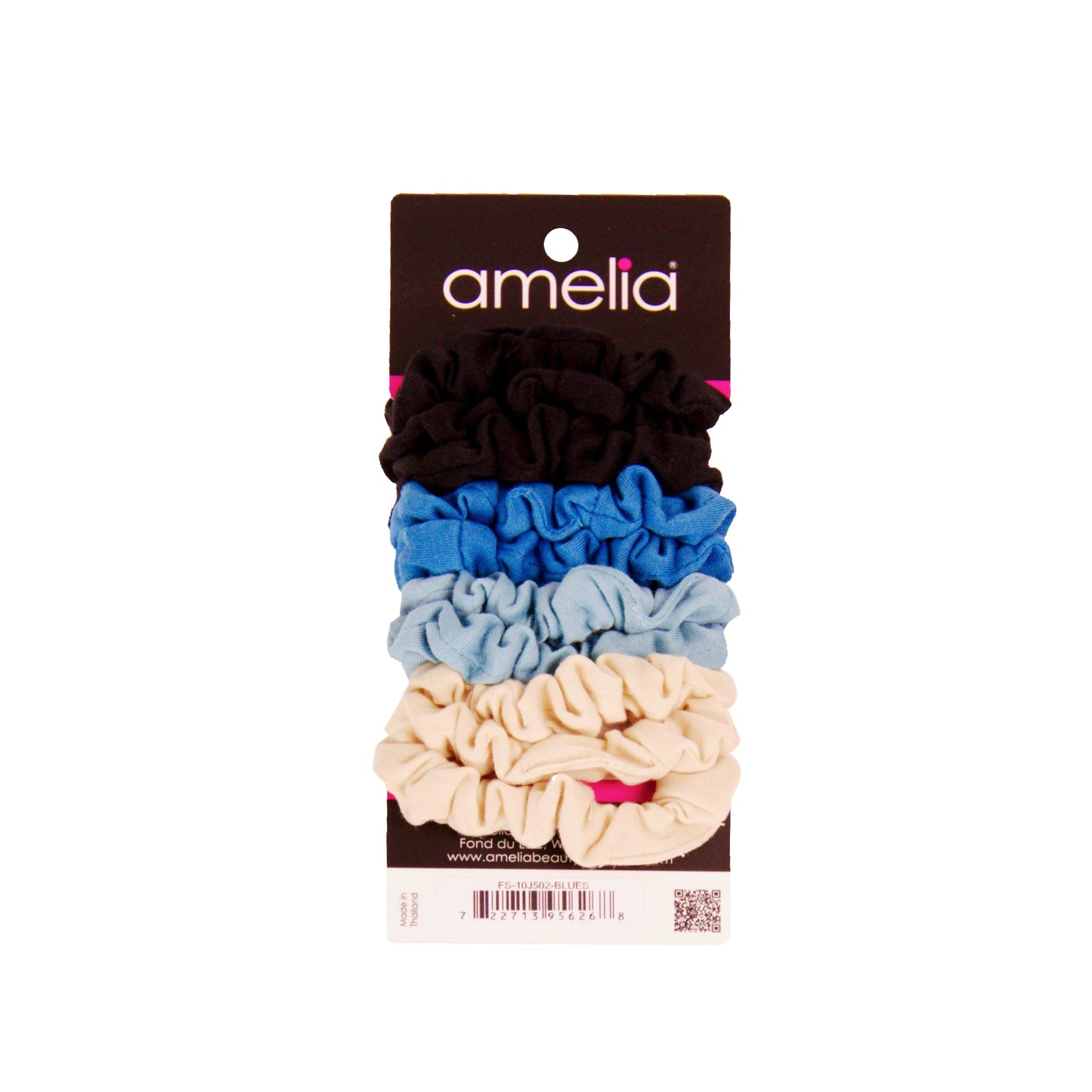 Amelia Beauty, Medium Ocean Mix Jersey Scrunchies, 2.5in Diameter, Gentle on Hair, Strong Hold, No Snag, No Dents or Creases. 10 Pack