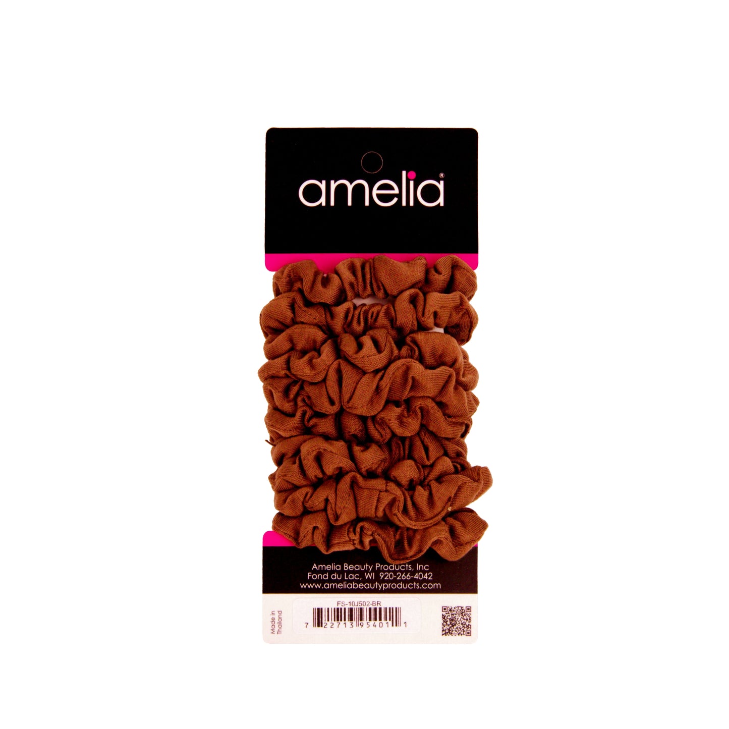 Amelia Beauty, Medium Brown Jersey Scrunchies, 2.5in Diameter, Gentle on Hair, Strong Hold, No Snag, No Dents or Creases. 10 Pack