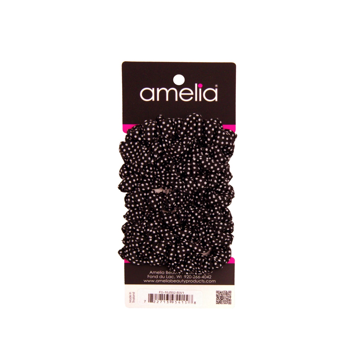 Amelia Beauty, Medium Black White Dot Jersey Scrunchies, 2.5in Diameter, Gentle on Hair, Strong Hold, No Snag, No Dents or Creases. 10 Pack