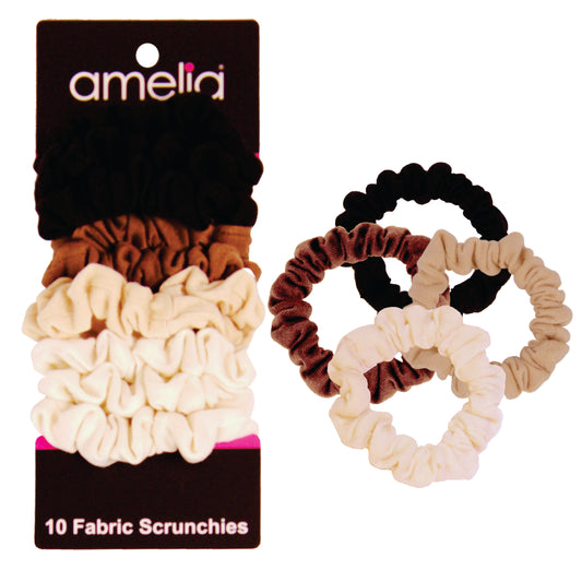 Amelia Beauty, Medium Earth Tones Jersey Scrunchies, 2.5in Diameter, Gentle on Hair, Strong Hold, No Snag, No Dents or Creases. 10 Pack
