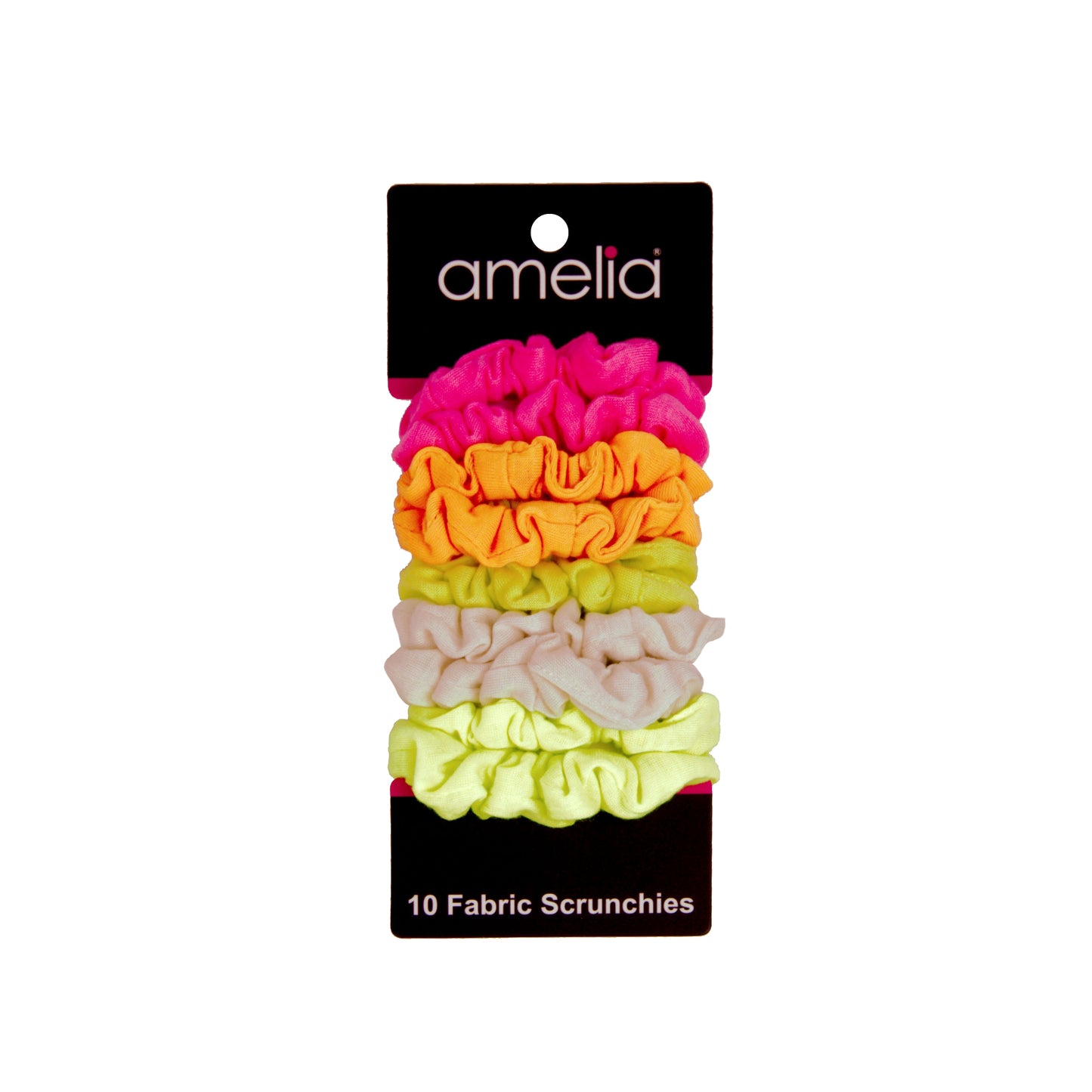 Amelia Beauty, Medium Neon Jersey Scrunchies, 2.5in Diameter, Gentle on Hair, Strong Hold, No Snag, No Dents or Creases. 10 Pack