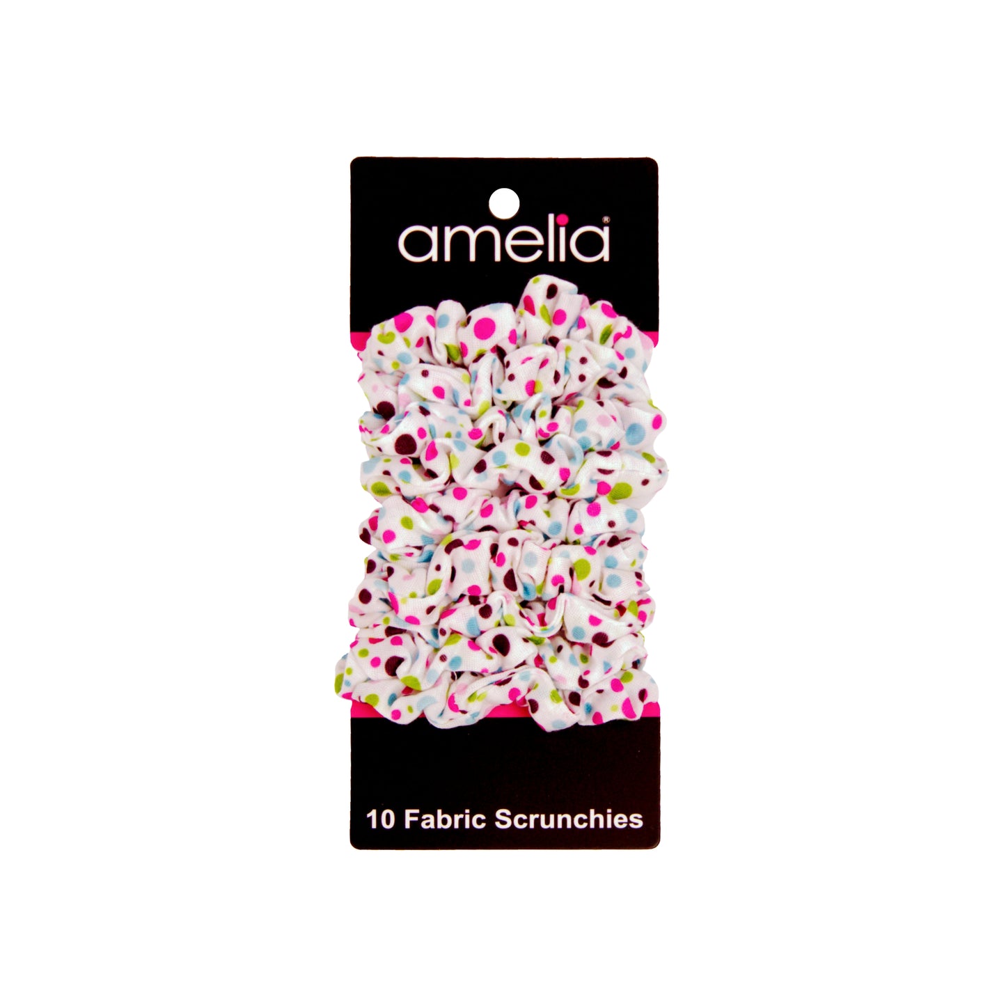 Amelia Beauty, Medium Pastel Dot Jersey Scrunchies, 2.5in Diameter, Gentle on Hair, Strong Hold, No Snag, No Dents or Creases. 10 Pack
