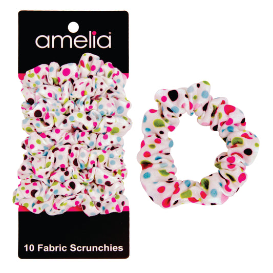 Amelia Beauty, Medium Pastel Dot Jersey Scrunchies, 2.5in Diameter, Gentle on Hair, Strong Hold, No Snag, No Dents or Creases. 10 Pack