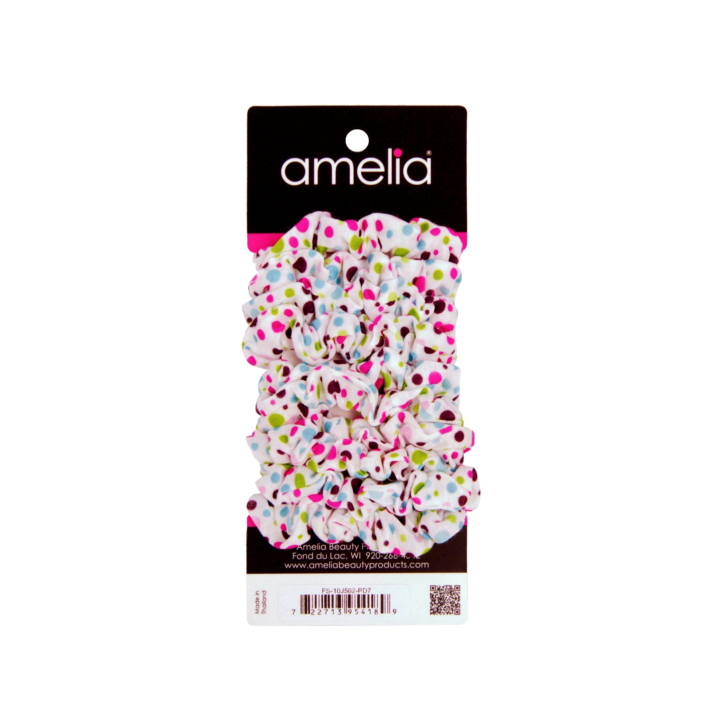 Amelia Beauty, Medium Pastel Dot Jersey Scrunchies, 2.5in Diameter, Gentle on Hair, Strong Hold, No Snag, No Dents or Creases. 10 Pack