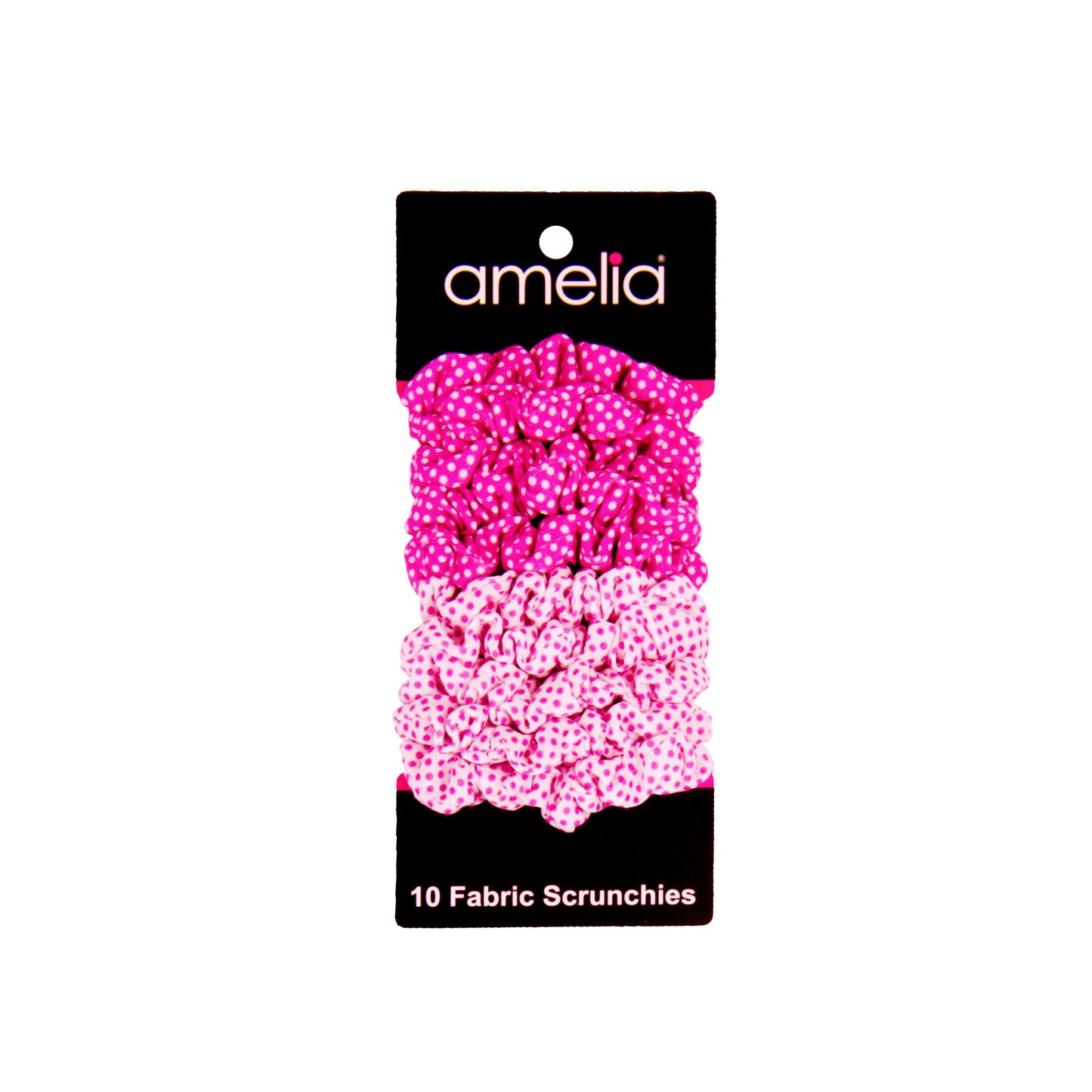Amelia Beauty, Medium Pink and White Dot Mix Jersey Scrunchies, 2.5in Diameter, Gentle on Hair, Strong Hold, No Snag, No Dents or Creases. 10 Pack