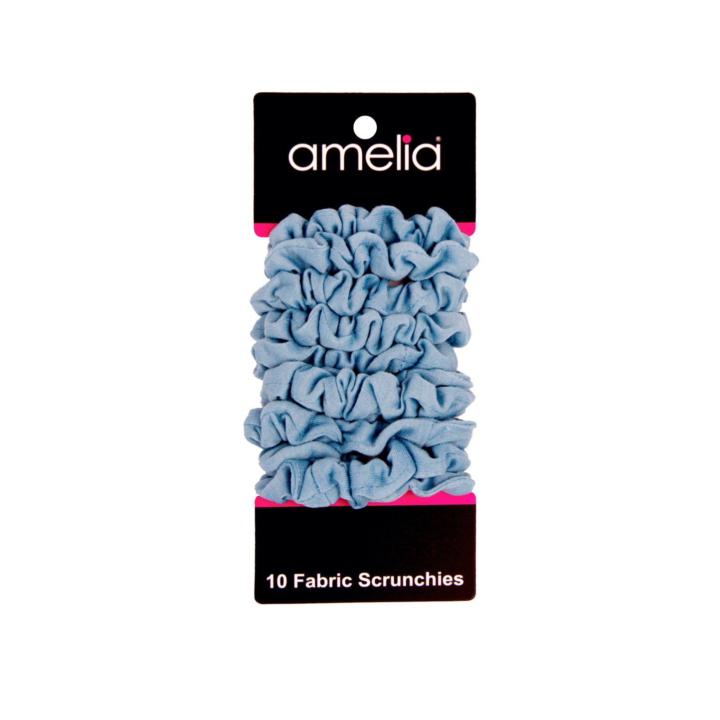 Amelia Beauty, Medium Light Sky Blue Jersey Scrunchies, 2.5in Diameter, Gentle on Hair, Strong Hold, No Snag, No Dents or Creases. 10 Pack