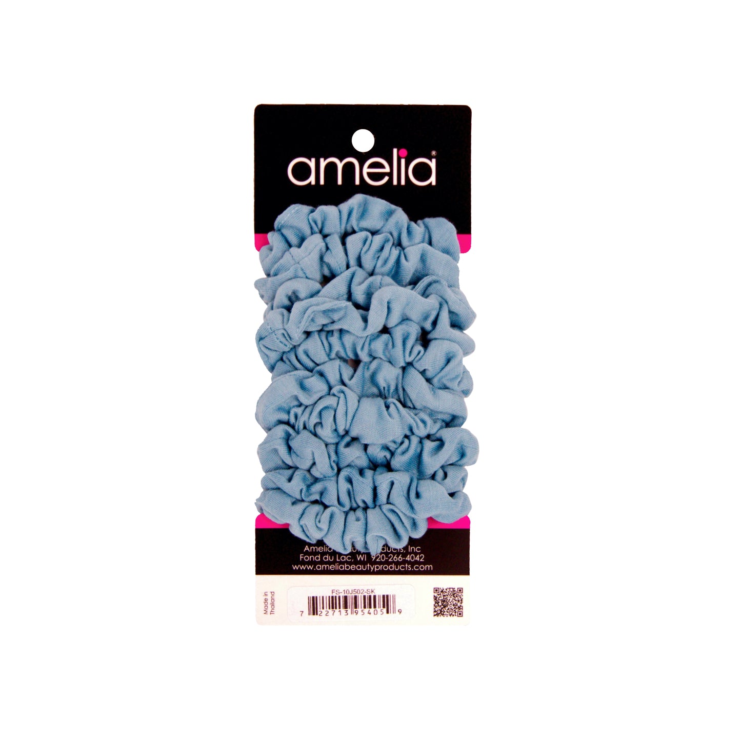 Amelia Beauty, Medium Light Sky Blue Jersey Scrunchies, 2.5in Diameter, Gentle on Hair, Strong Hold, No Snag, No Dents or Creases. 10 Pack