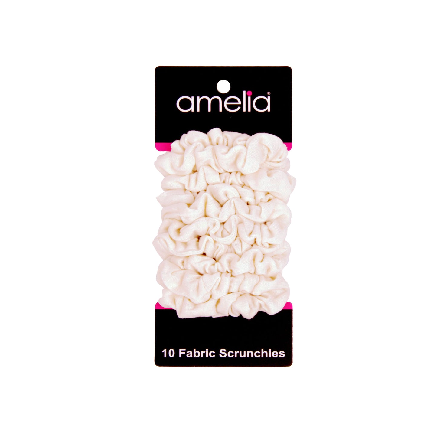Amelia Beauty, Medium White Jersey Scrunchies, 2.5in Diameter, Gentle on Hair, Strong Hold, No Snag, No Dents or Creases. 10 Pack