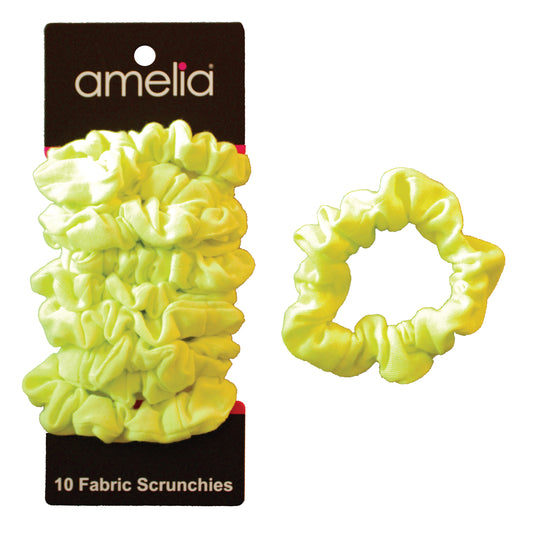 Amelia Beauty, Medium Neon Yellow Jersey Scrunchies, 2.5in Diameter, Gentle on Hair, Strong Hold, No Snag, No Dents or Creases. 10 Pack