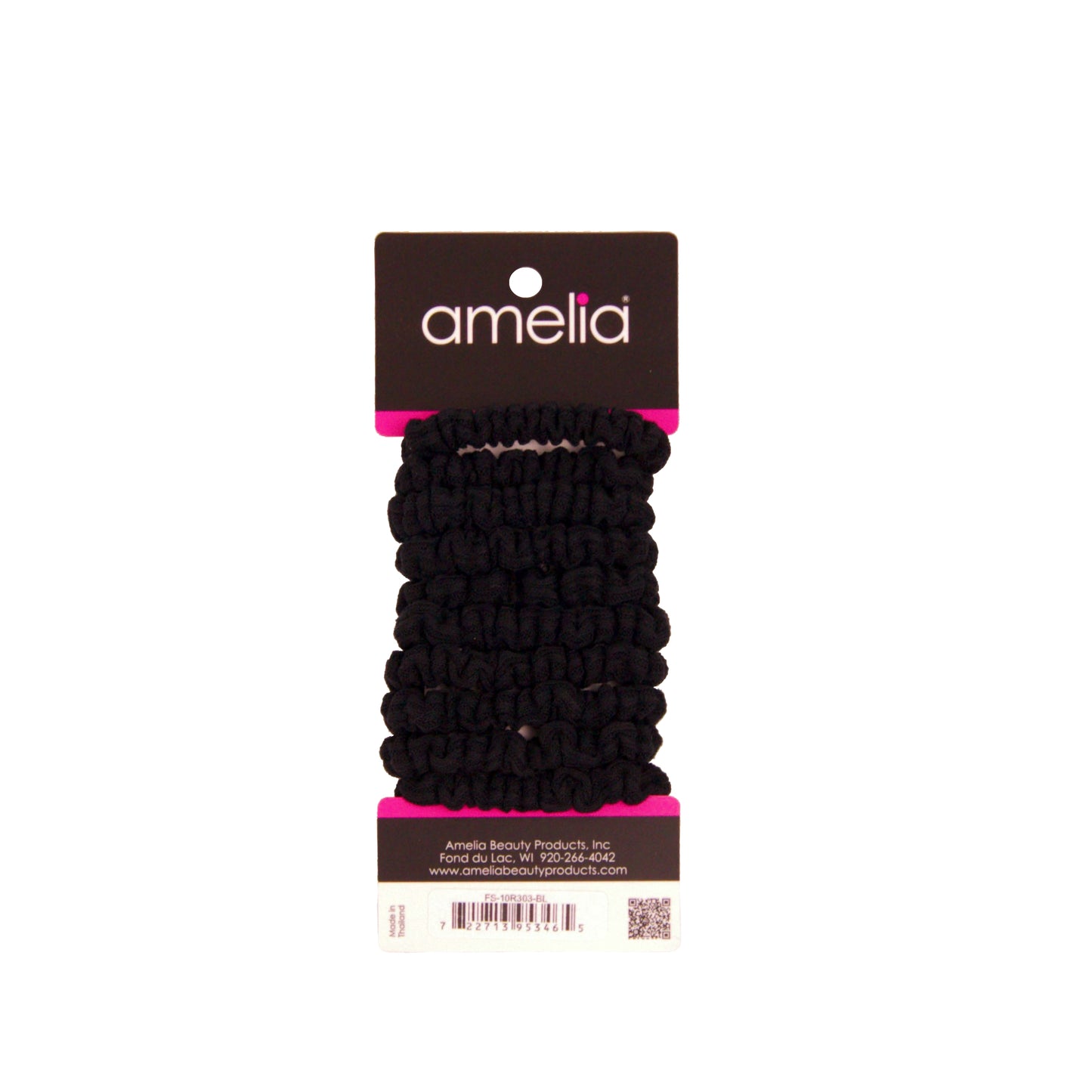 Amelia Beauty, Black Ribbed Scrunchies, 2.25in Diameter, Gentle on Hair, Strong Hold, No Snag, No Dents or Creases. 10 Pack