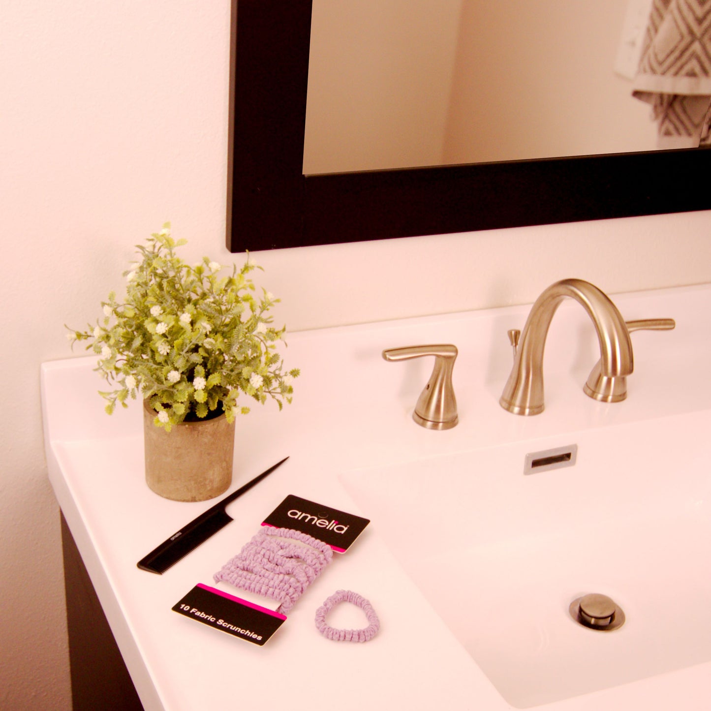 Amelia Beauty, Pastel Purple Ribbed Scrunchies, 2.25in Diameter, Gentle on Hair, Strong Hold, No Snag, No Dents or Creases. 10 Pack