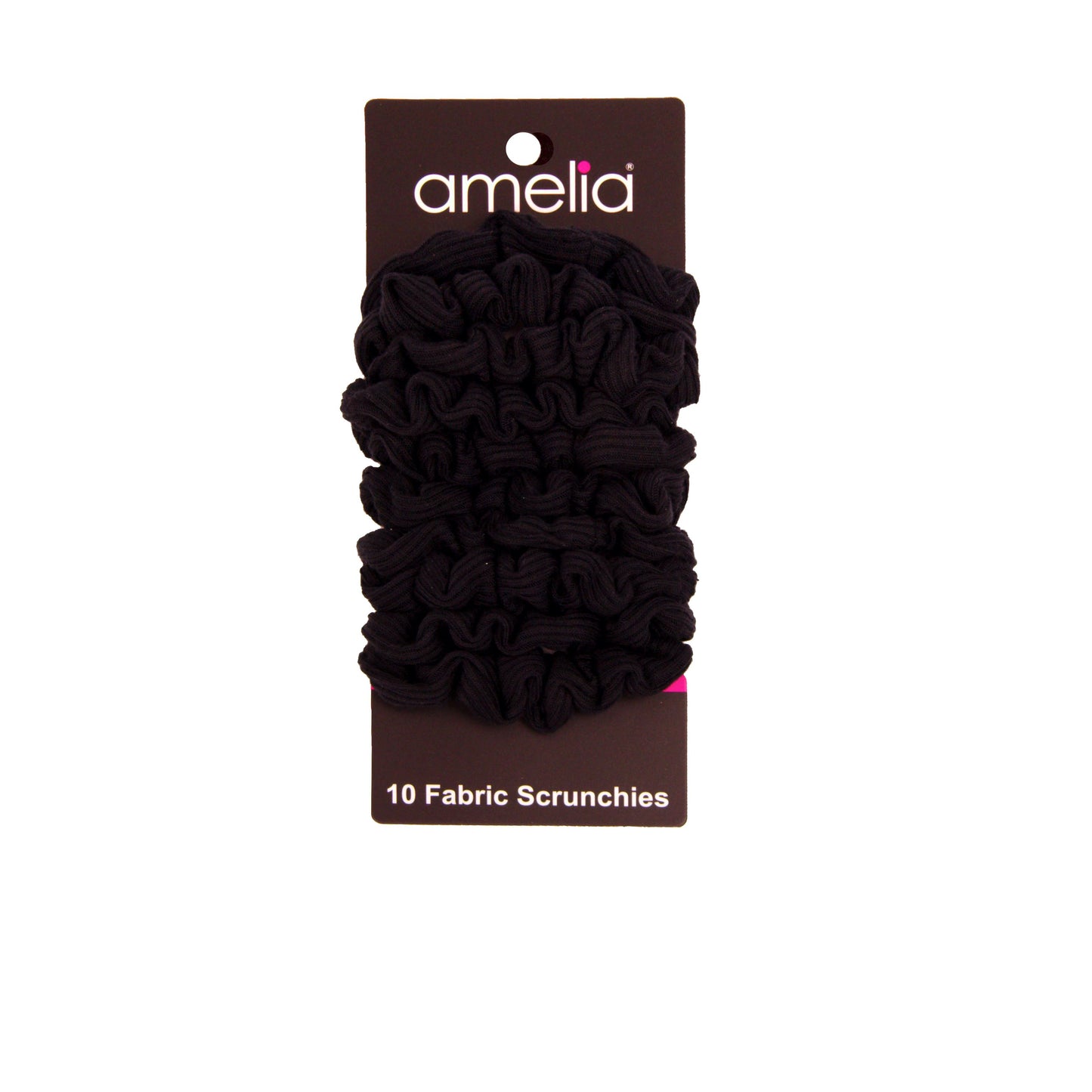 Amelia Beauty, Medium Black Ribbed Scrunchies, 2.5in Diameter, Gentle on Hair, Strong Hold, No Snag, No Dents or Creases. 10 Pack