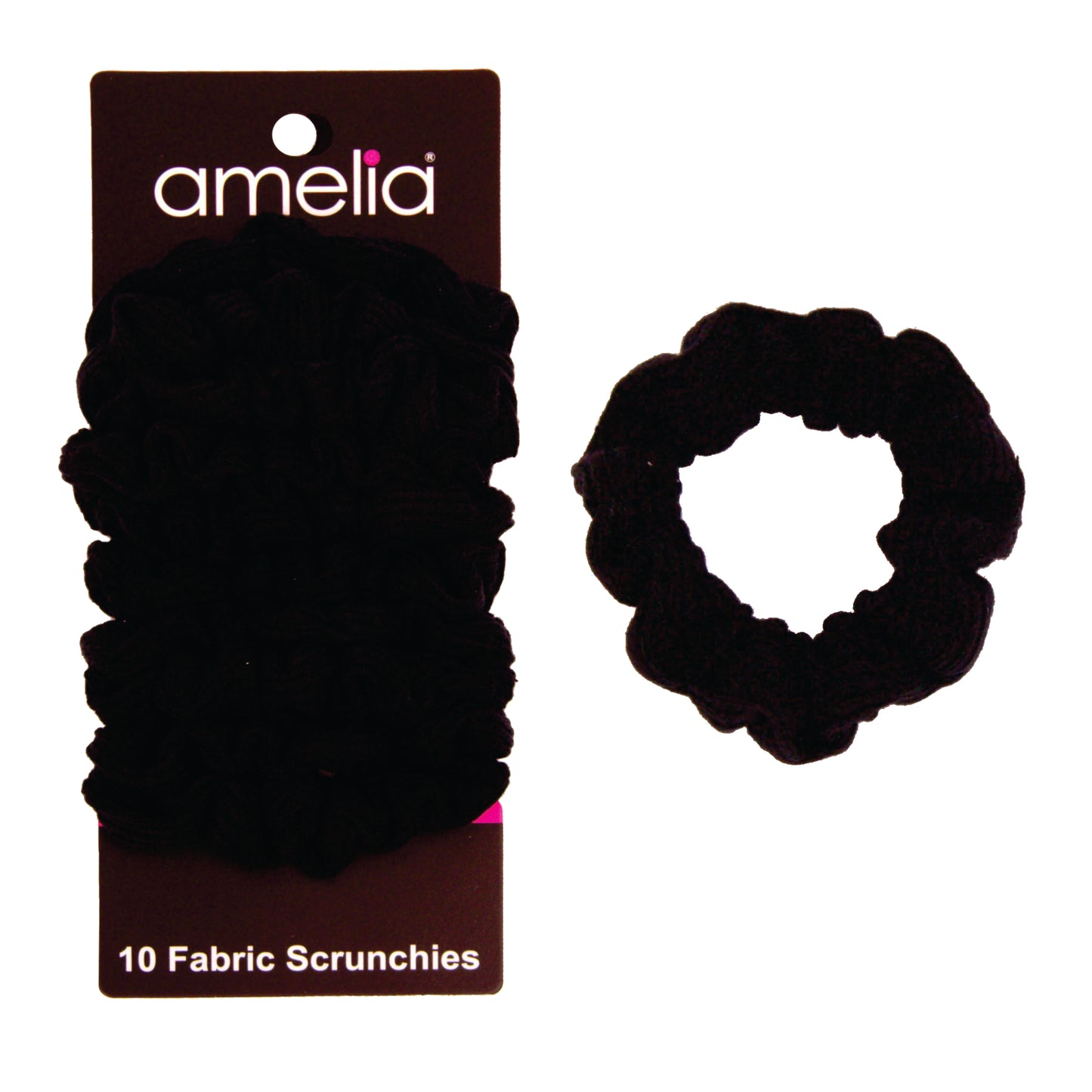 Amelia Beauty, Medium Black Ribbed Scrunchies, 2.5in Diameter, Gentle on Hair, Strong Hold, No Snag, No Dents or Creases. 10 Pack