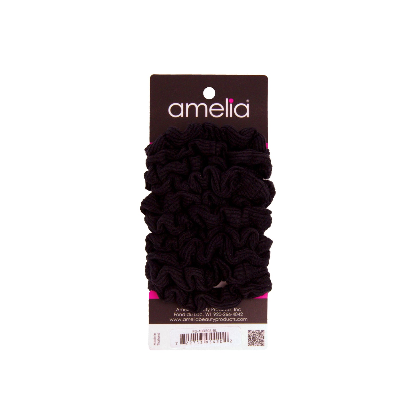 Amelia Beauty, Medium Black Ribbed Scrunchies, 2.5in Diameter, Gentle on Hair, Strong Hold, No Snag, No Dents or Creases. 10 Pack