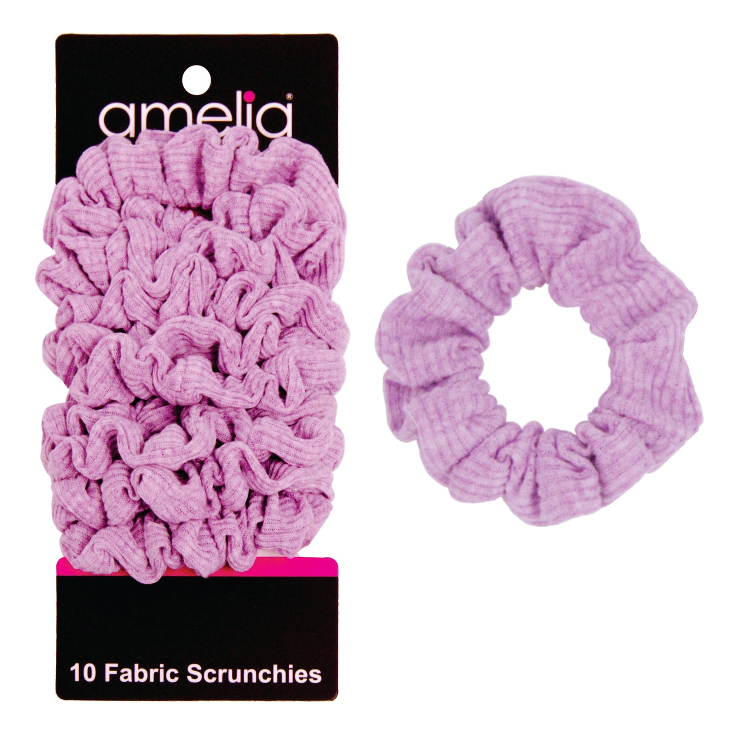 Amelia Beauty, Medium Pastel Purple Ribbed Scrunchies, 2.5in Diameter, Gentle on Hair, Strong Hold, No Snag, No Dents or Creases. 10 Pack