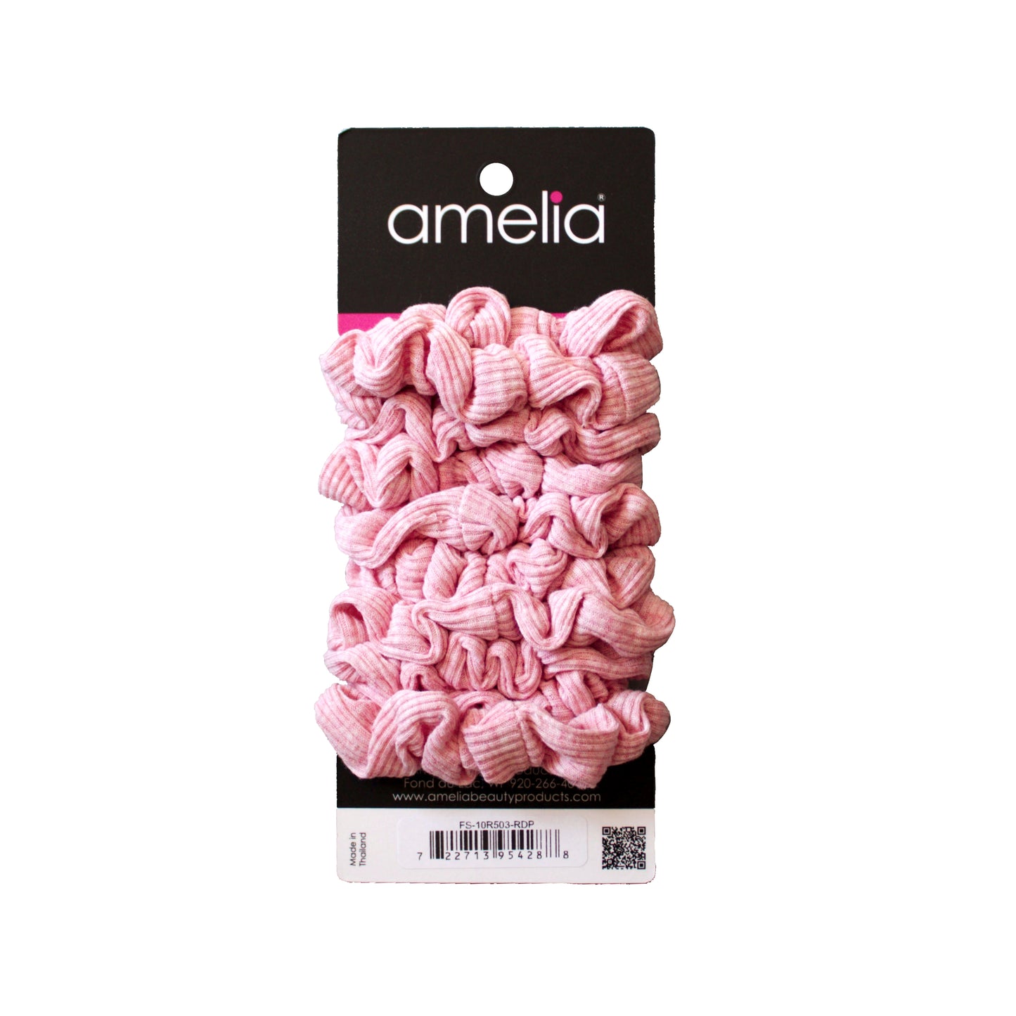 Amelia Beauty, Medium Pastel Red Ribbed Scrunchies, 2.5in Diameter, Gentle on Hair, Strong Hold, No Snag, No Dents or Creases. 10 Pack