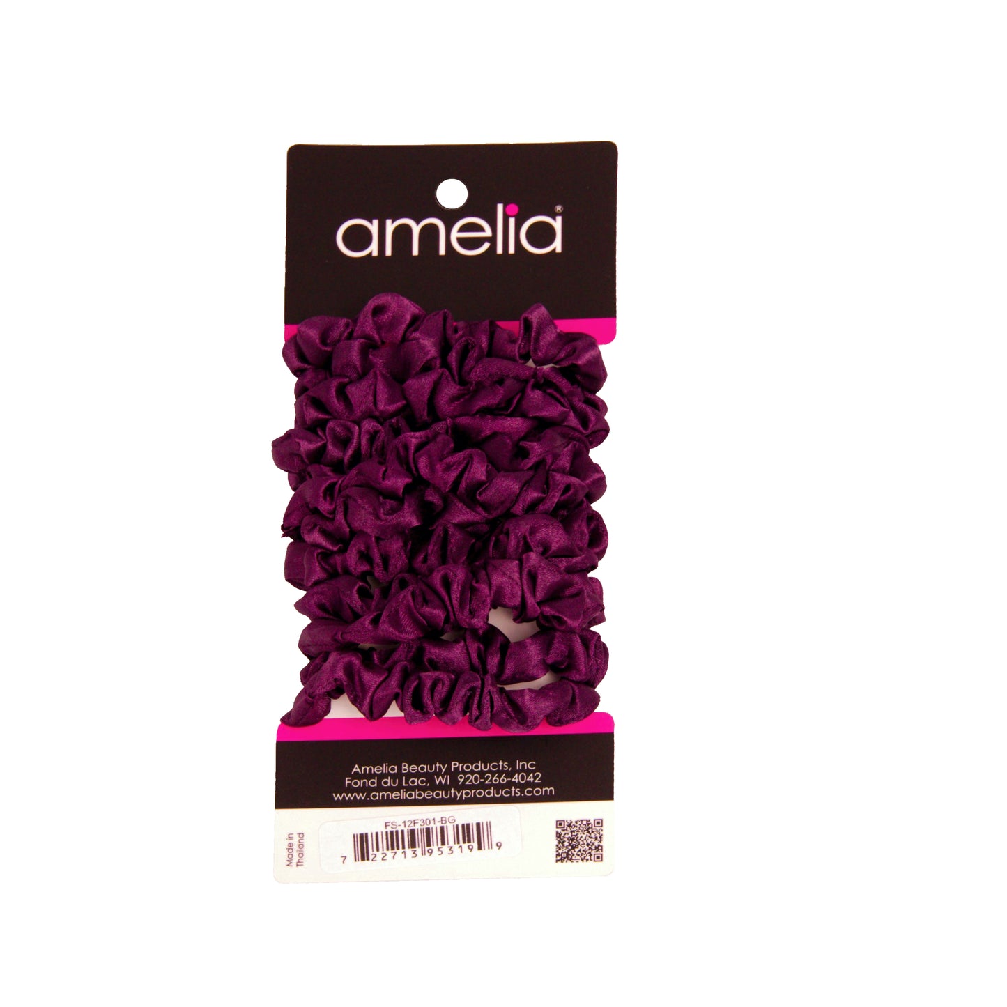 Amelia Beauty, Burgundy Satin Scrunchies, 2.25in Diameter, Gentle on Hair, Strong Hold, No Snag, No Dents or Creases. 12 Pack