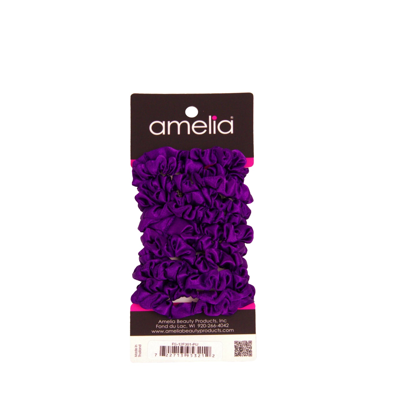 Amelia Beauty, Purple Satin Scrunchies, 2.25in Diameter, Gentle on Hair, Strong Hold, No Snag, No Dents or Creases. 12 Pack