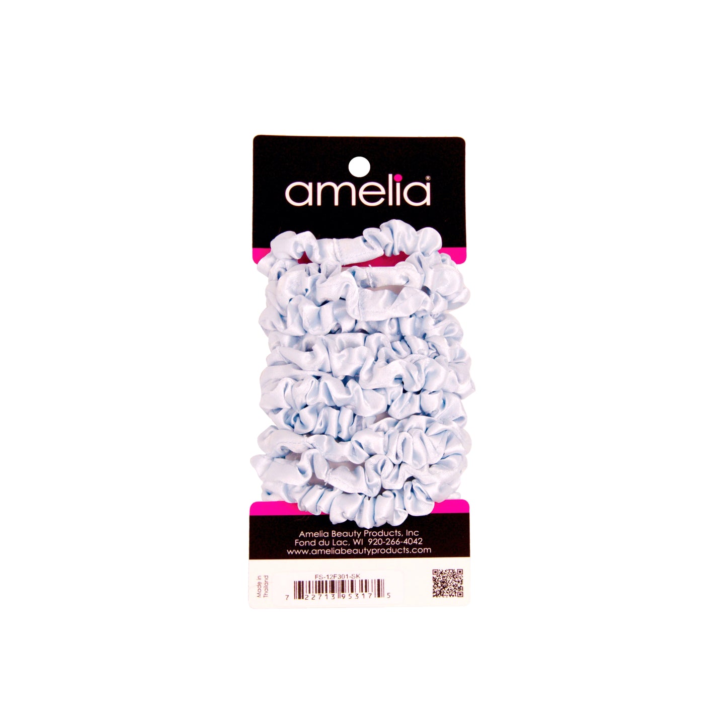 Amelia Beauty, Sky Satin Scrunchies, 2.25in Diameter, Gentle on Hair, Strong Hold, No Snag, No Dents or Creases. 12 Pack