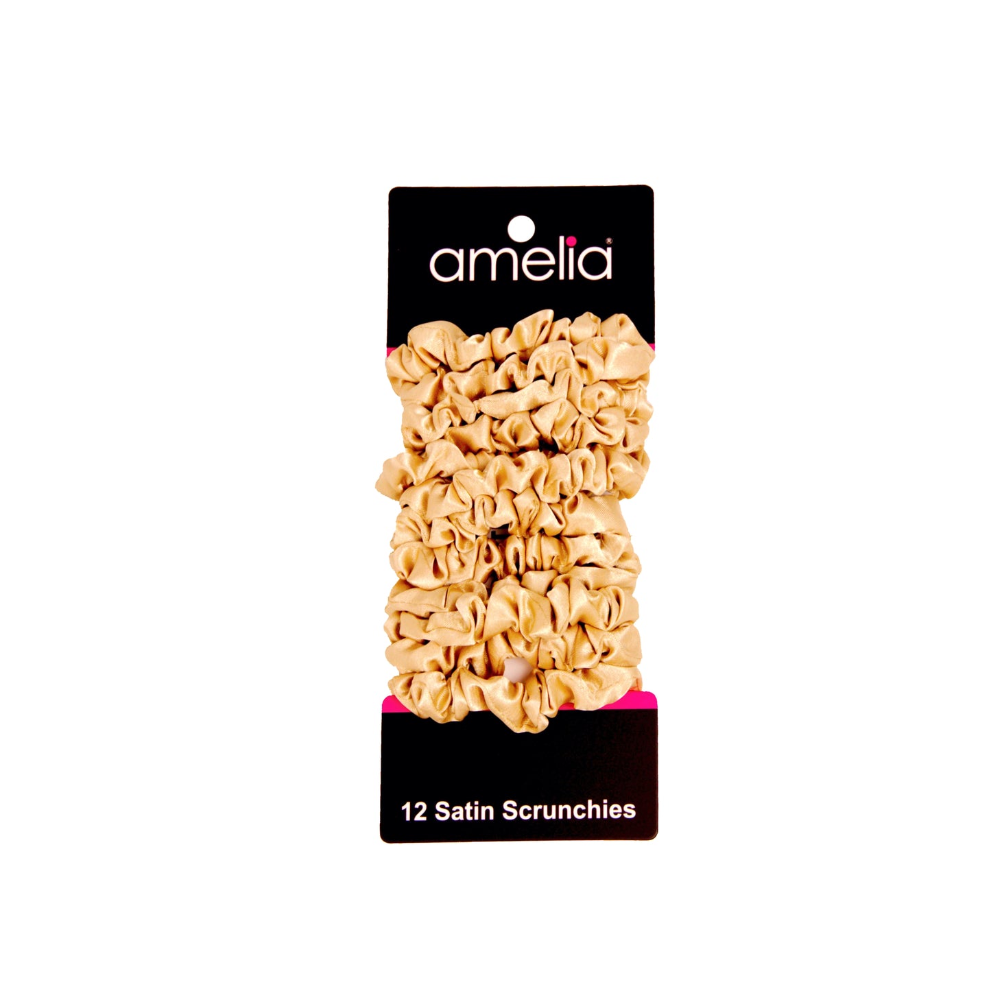 Amelia Beauty, Tan Satin Scrunchies, 2.25in Diameter, Gentle on Hair, Strong Hold, No Snag, No Dents or Creases. 12 Pack