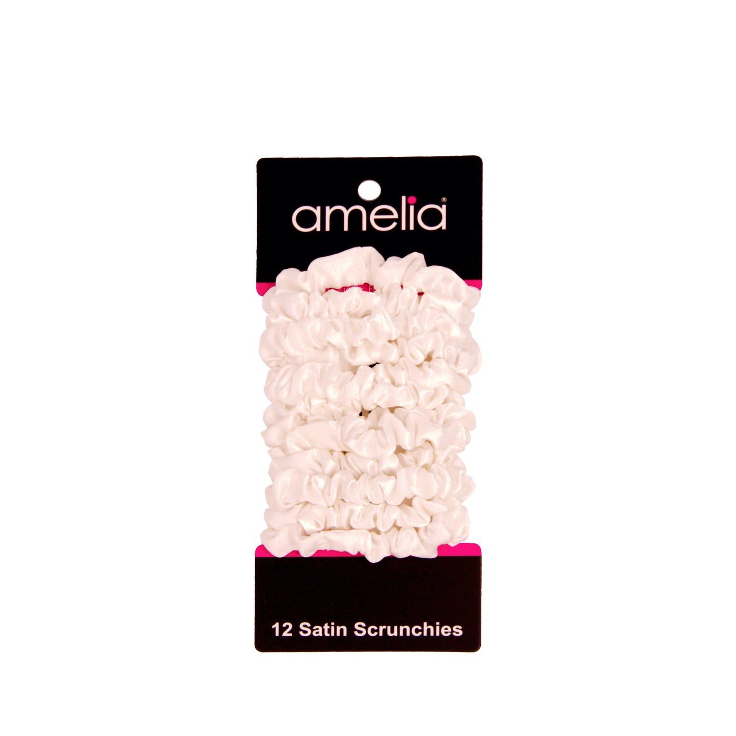 Amelia Beauty, White Satin Scrunchies, 2.25in Diameter, Gentle on Hair, Strong Hold, No Snag, No Dents or Creases. 12 Pack