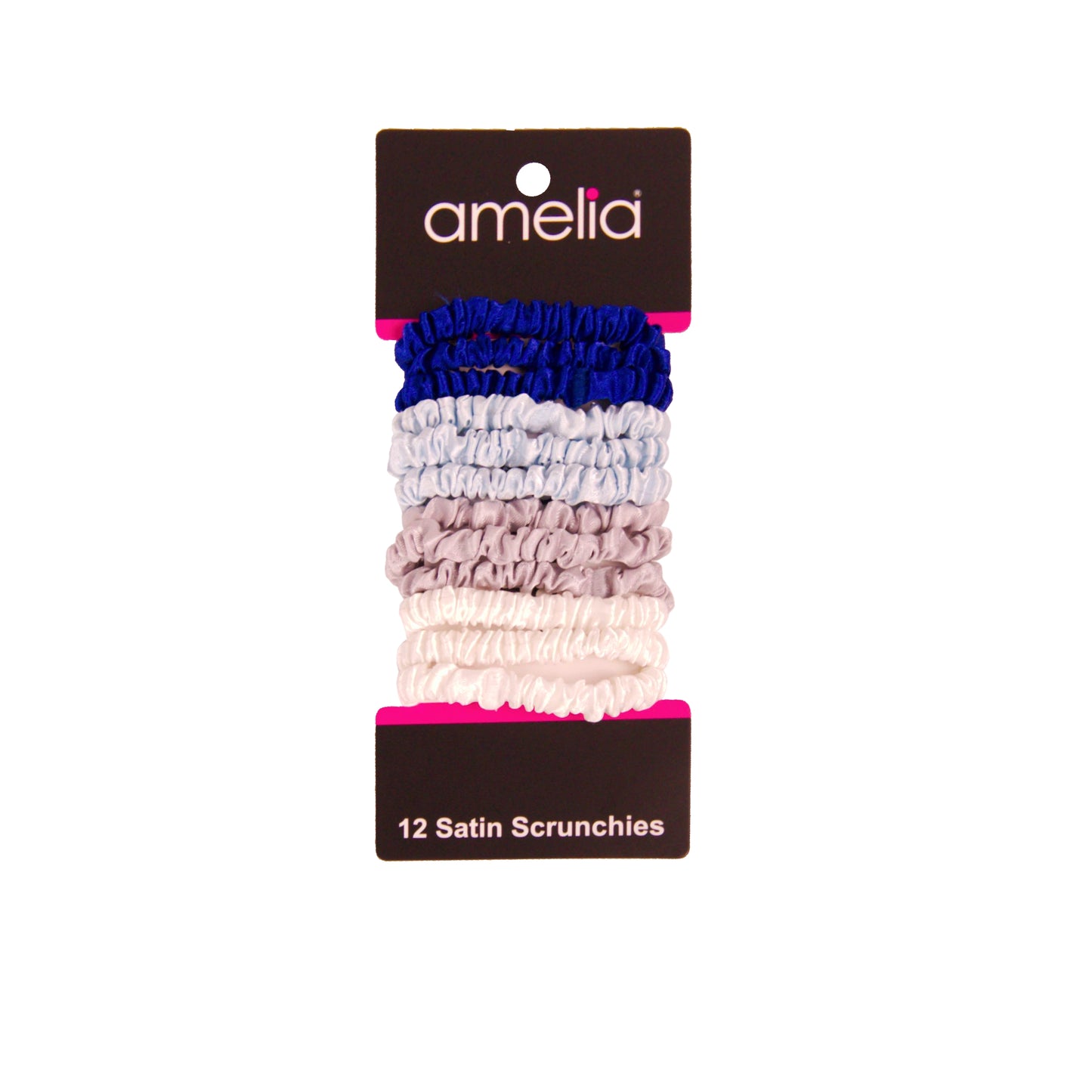 Amelia Beauty, Ocean Mix Skinny Satin Scrunchies, 2in Diameter, Gentle and Strong Hold, No Snag, No Dents or Creases. 12 Pack