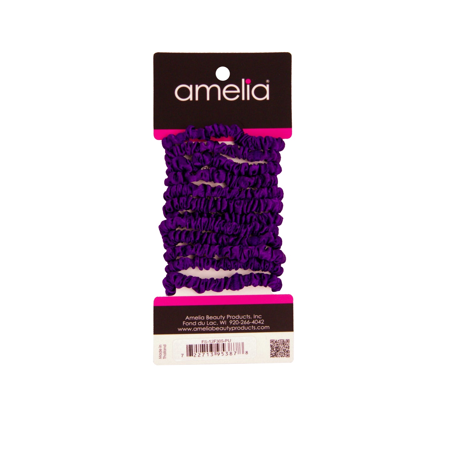 Amelia Beauty, Purple Skinny Satin Scrunchies, 2in Diameter, Gentle and Strong Hold, No Snag, No Dents or Creases. 12 Pack