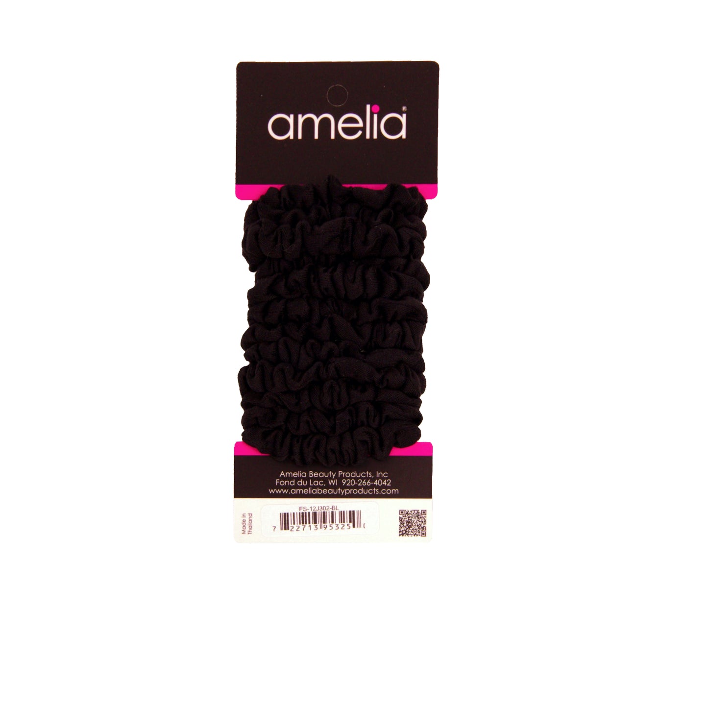 Amelia Beauty, Black Jersey Scrunchies, 2.25in Diameter, Gentle on Hair, Strong Hold, No Snag, No Dents or Creases. 12 Pack
