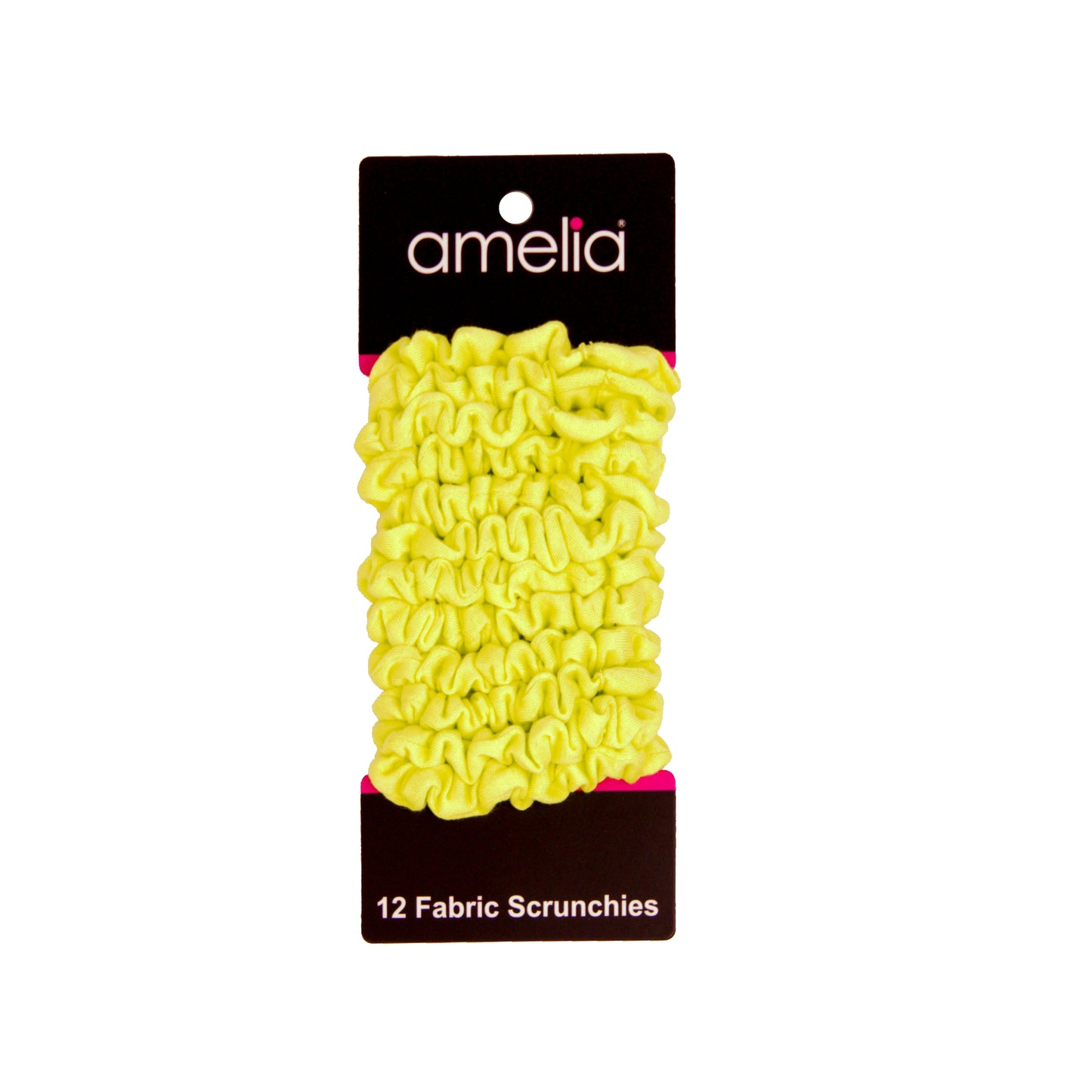 Amelia Beauty, Neon Yellow Jersey Scrunchies, 2.25in Diameter, Gentle on Hair, Strong Hold, No Snag, No Dents or Creases. 12 Pack